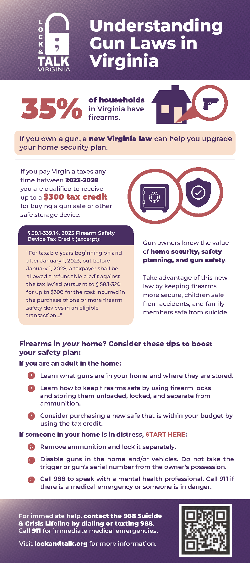 Info on new gun legislation that pertains to firearm storage and ownership. To be used when working with gun owners, retailers, ranges, etc. Provide CSB staff with helpful talking points and education when discussing the importance of firearm safety in the home.