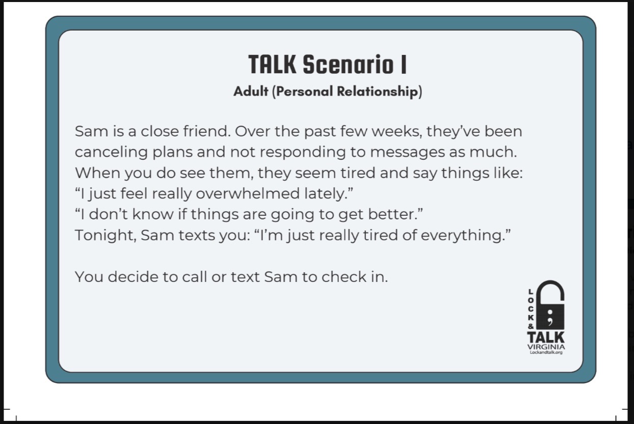 Scenario cards for LOCK and TALK scenario practice, General SP Training
