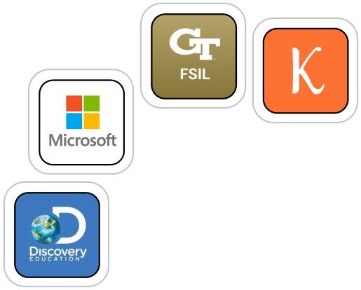 Logos of companies Sayli has worked with Discovery Education, Microsoft, GT fintech lab, Korangle