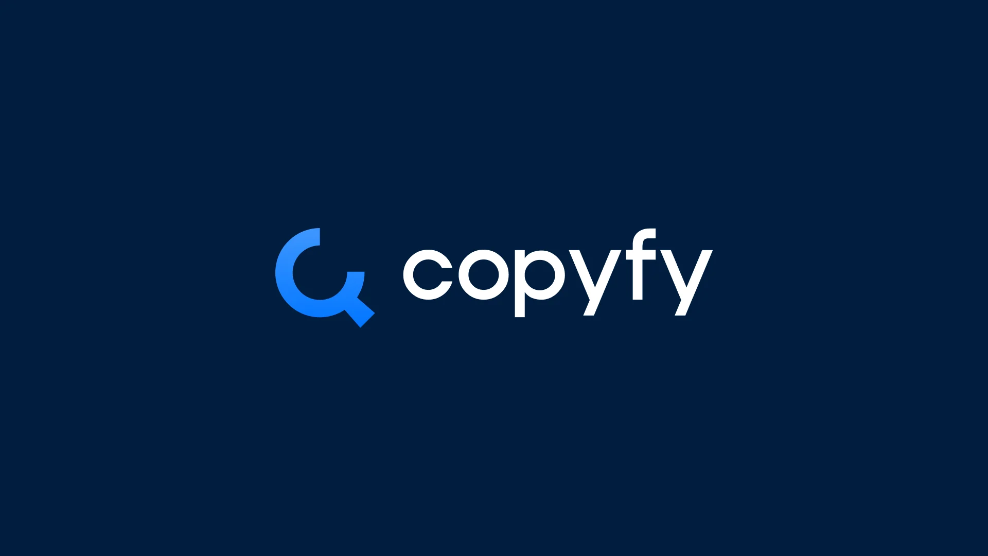 Copyfy logo with a stylized blue Q icon and white text on a dark blue background.