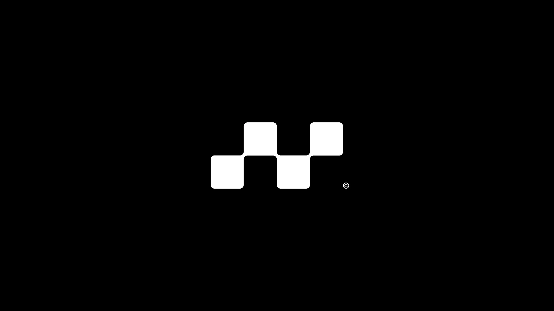 Minimalist white checkerboard pattern on black background.