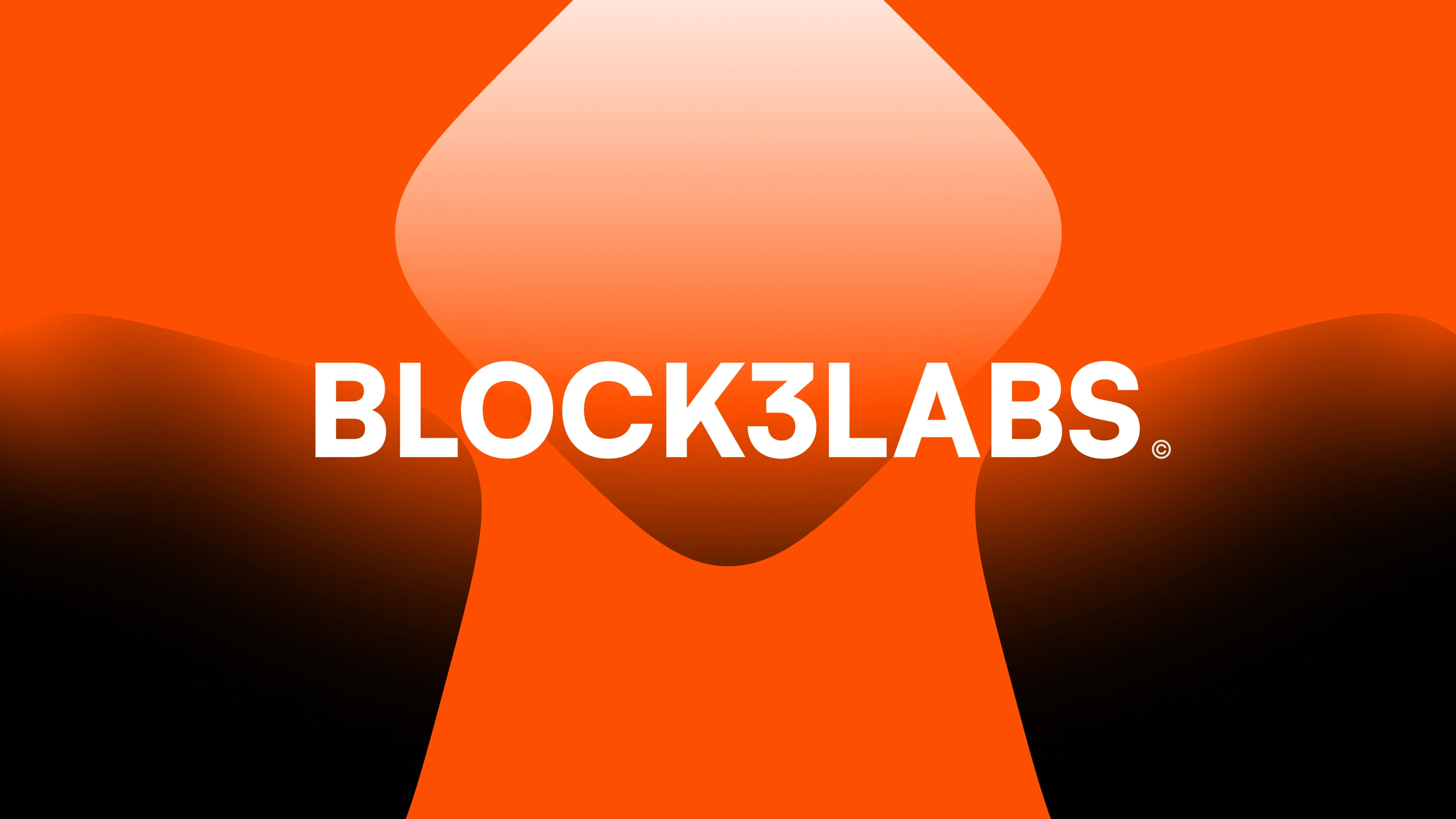 White BLOCK3LABS text on an abstract orange and black gradient background.