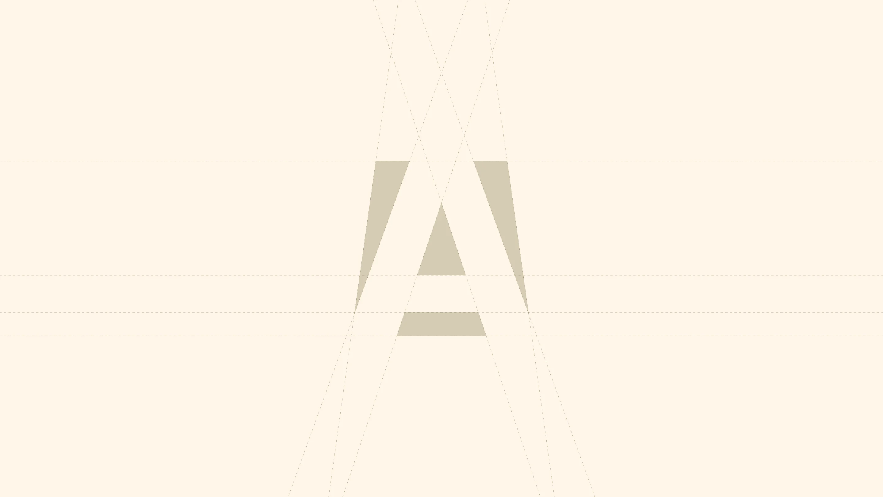Stylized letter A composed of beige geometric shapes and lines on a light background.