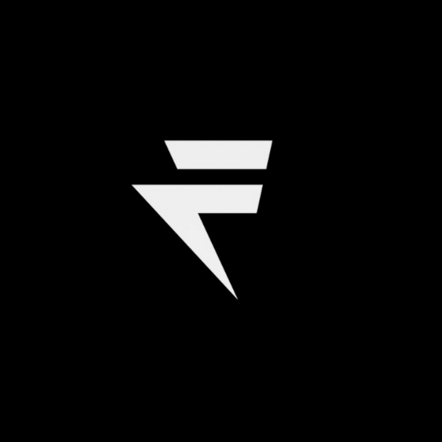 White angular geometric shape resembling a stylized letter F on a black background.