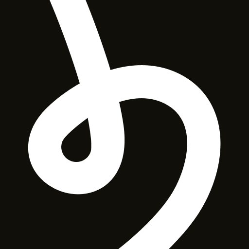 White abstract curved shape on black background resembling a stylized loop or hook.