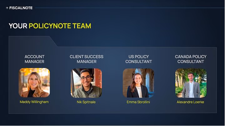 Slide introducing the PolicyNote account team