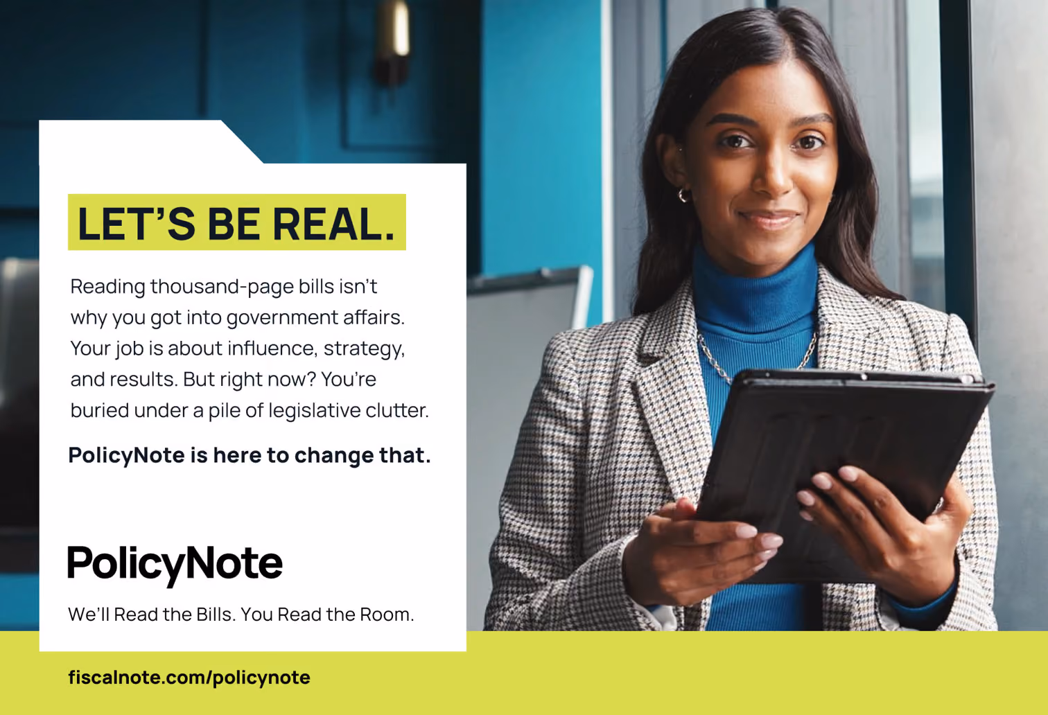 PolicyNote "Let's be real" print advertisement