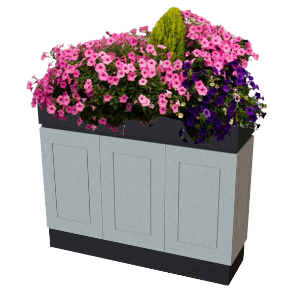 Clean River site furnishings planter with flowers.