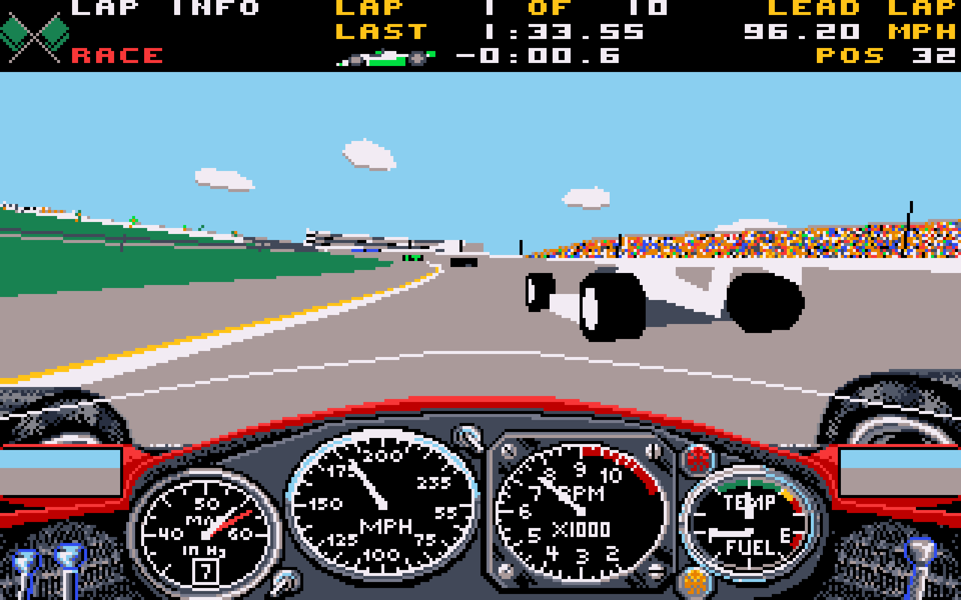 A screenshot of a very early racing video game called Indianapolis 500: The Simulation.