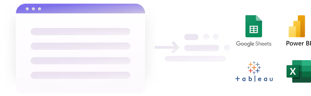 Data integration workflow for Eleven's accounting software for family office, showing seamless exporting of financial data to Google Sheets, Power BI, Tableau, and Microsoft Excel for advanced wealth analytics.
