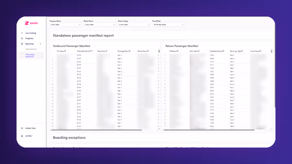 Screenshot image of the passenger manifests dashboard in the portal.