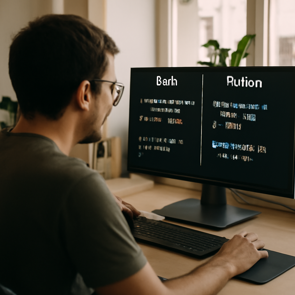 programmer comparing Dart and Python syntax on screen