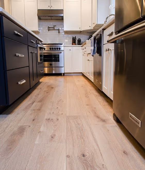 Engineered hardwood 7½-inch installation in the kitchen – Bellevue, WA, 2026