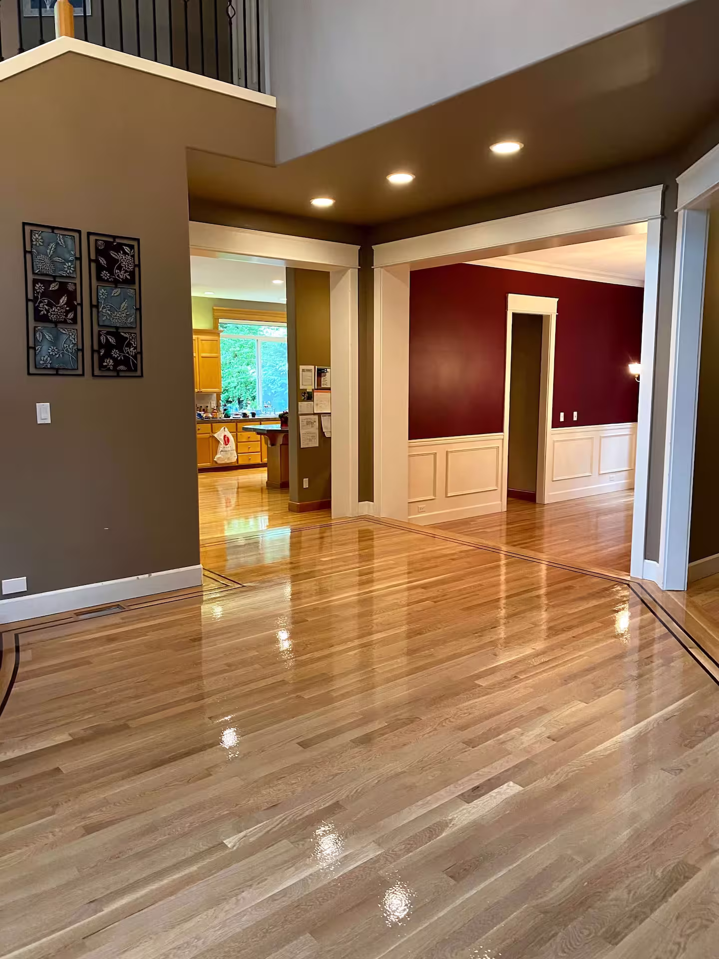Red oak 2¼ natural color with three coats of water-based finish – Sammamish, WA, 2026