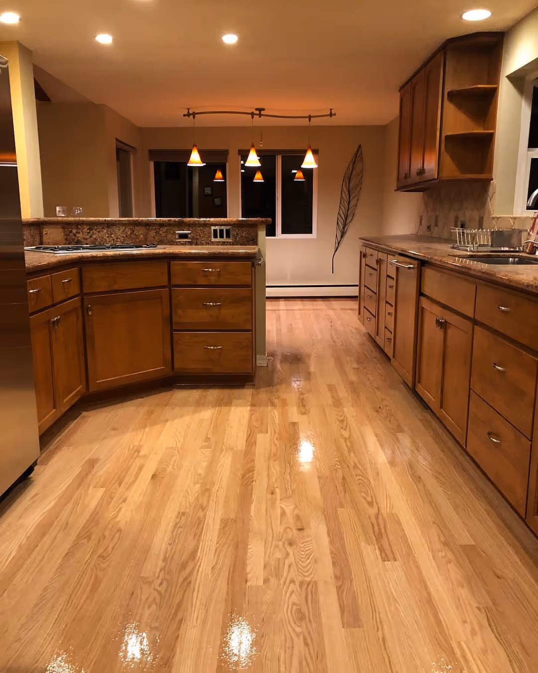 Natural coat on red oak 2¼ with Pallmann water-based finish – Kirkland, WA, 2026