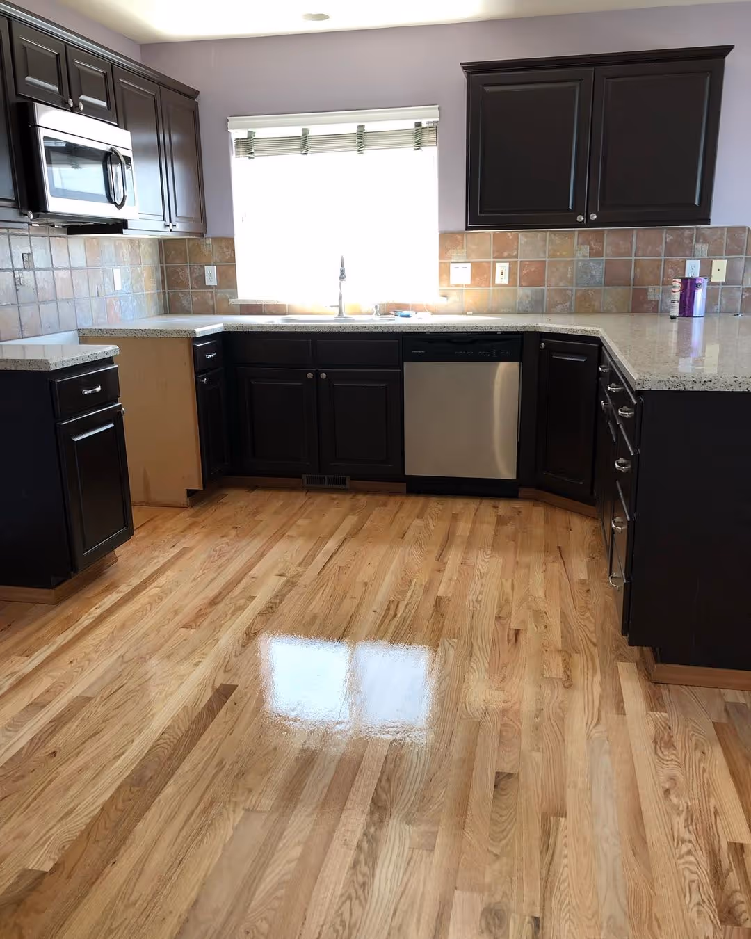 Natural red oak 2¼ with Pallmann water-based finish – Everett, WA, 2026