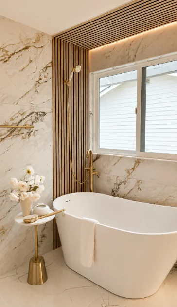 Tub and shower surround tiled with subway tile near Monroe, WA
