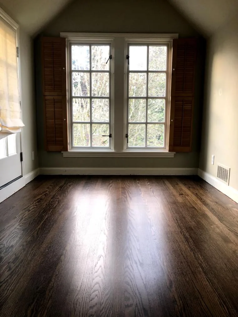 Deep cool brown stained red oak floor