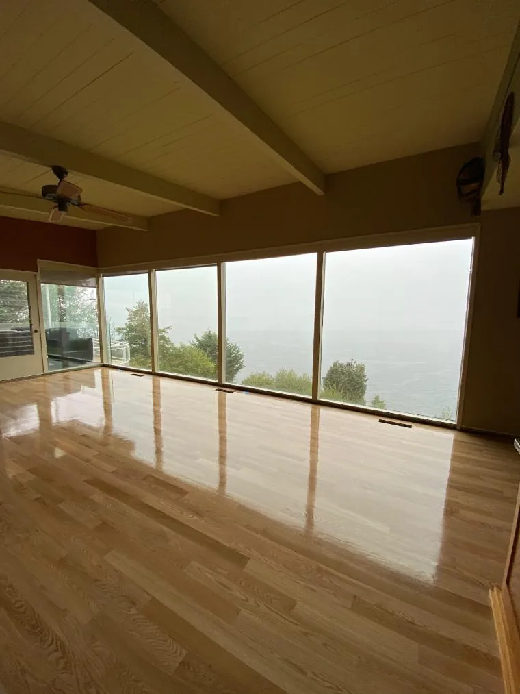 Natural clear-finished red oak floor in a living room