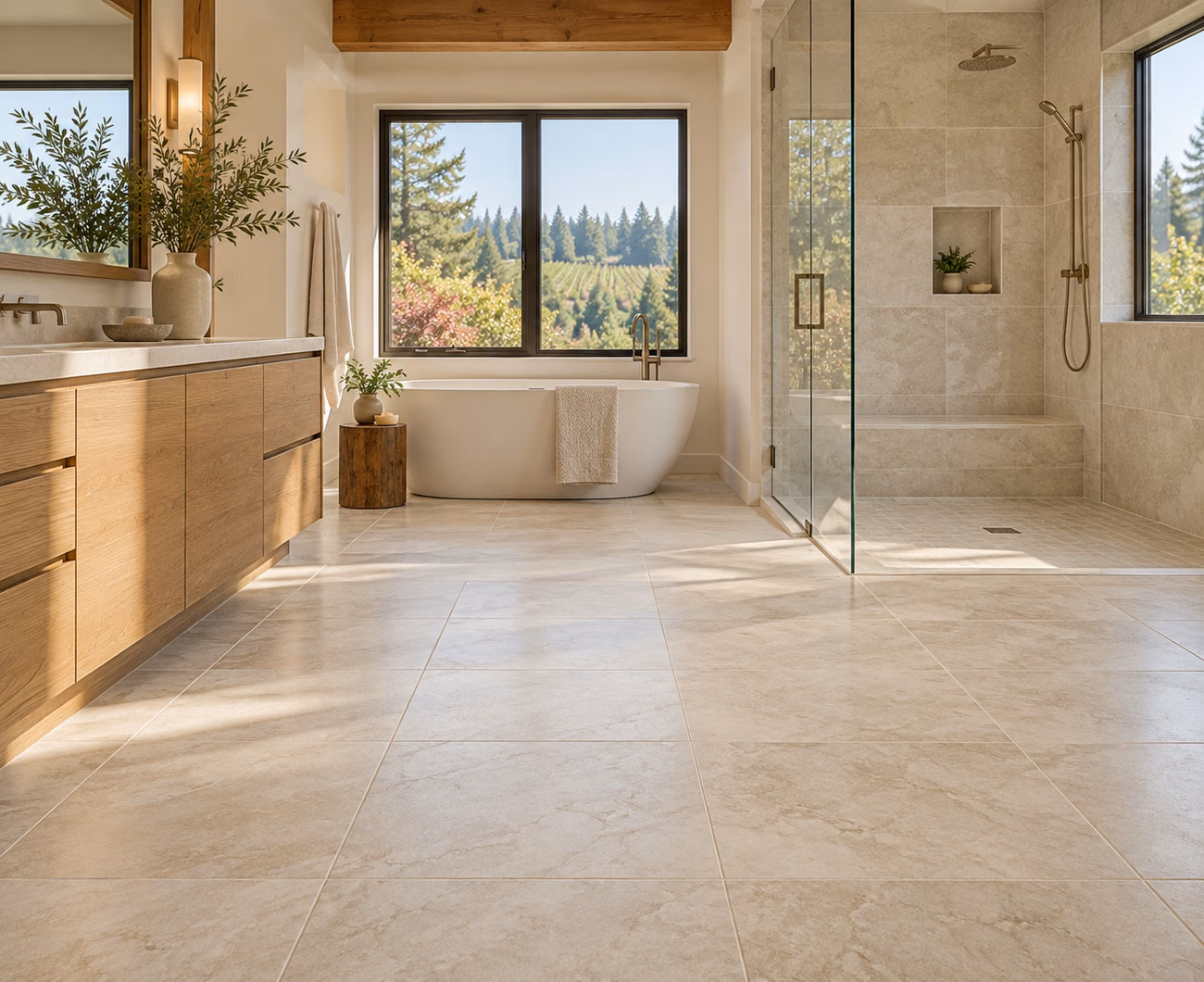 Porcelain tile flooring in a Woodinville-inspired home interior