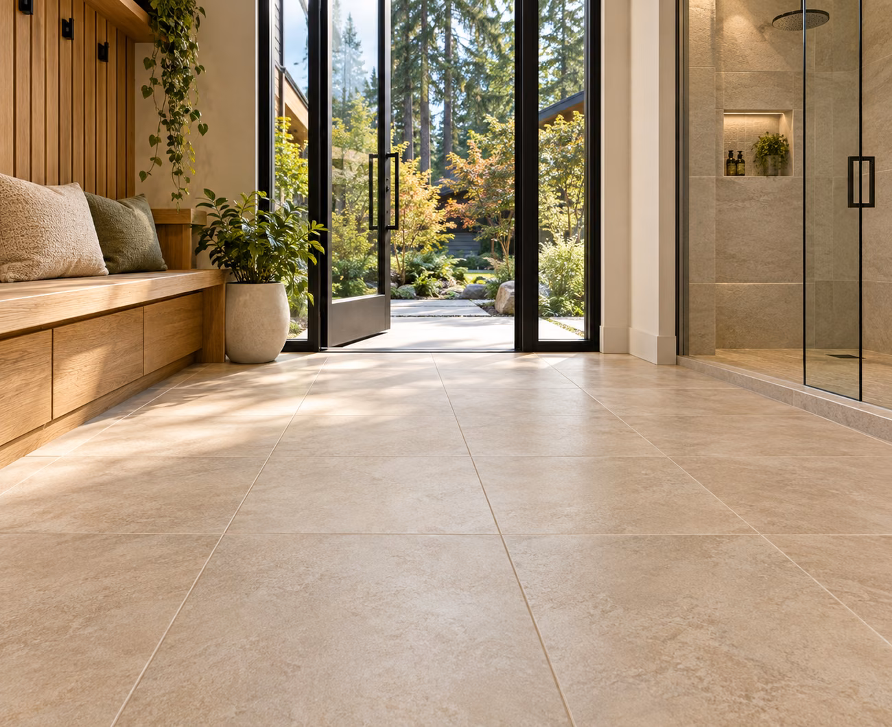 Porcelain tile flooring in a Redmond-inspired home interior