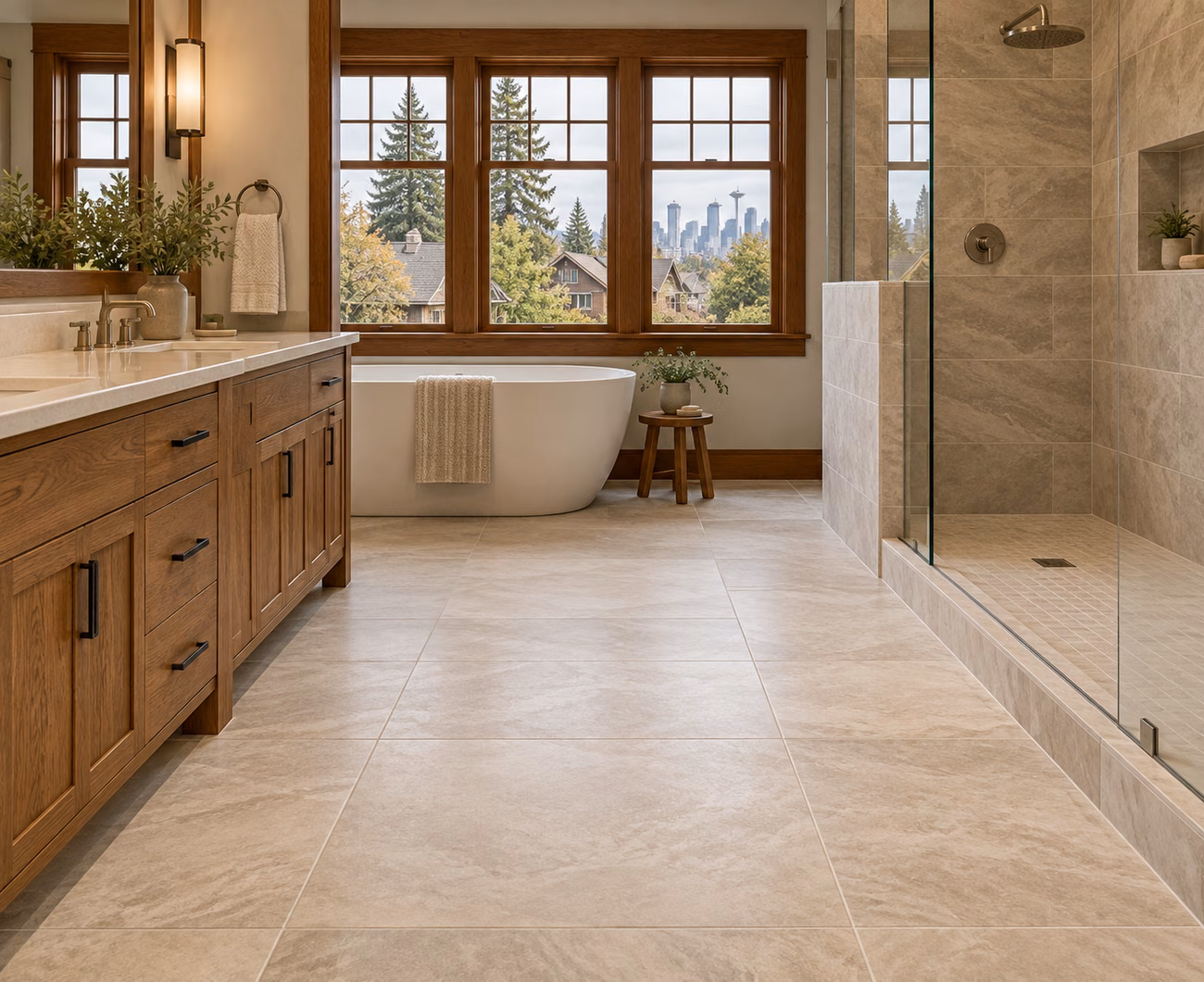 Porcelain tile flooring in a Seattle-inspired home interior