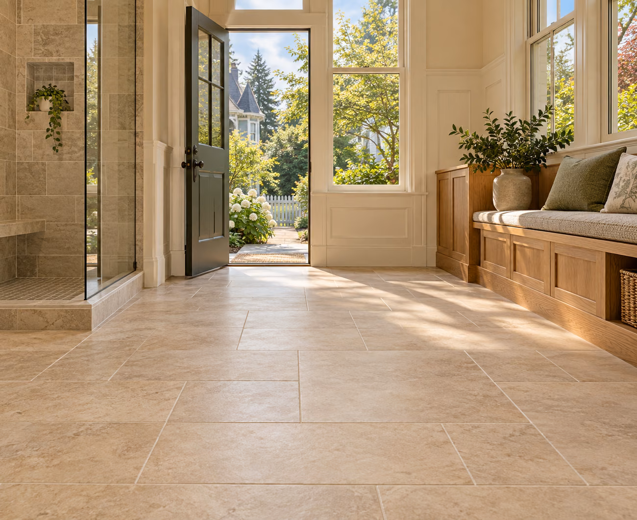 Porcelain tile flooring in a Snohomish-inspired home interior