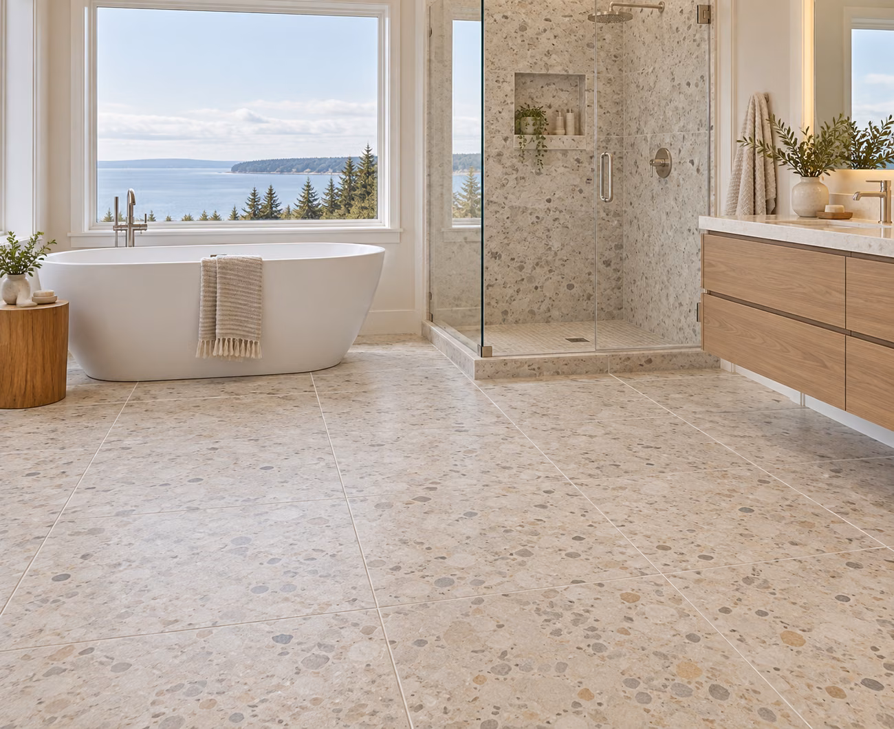Porcelain tile flooring in a Oak Harbor-inspired home interior