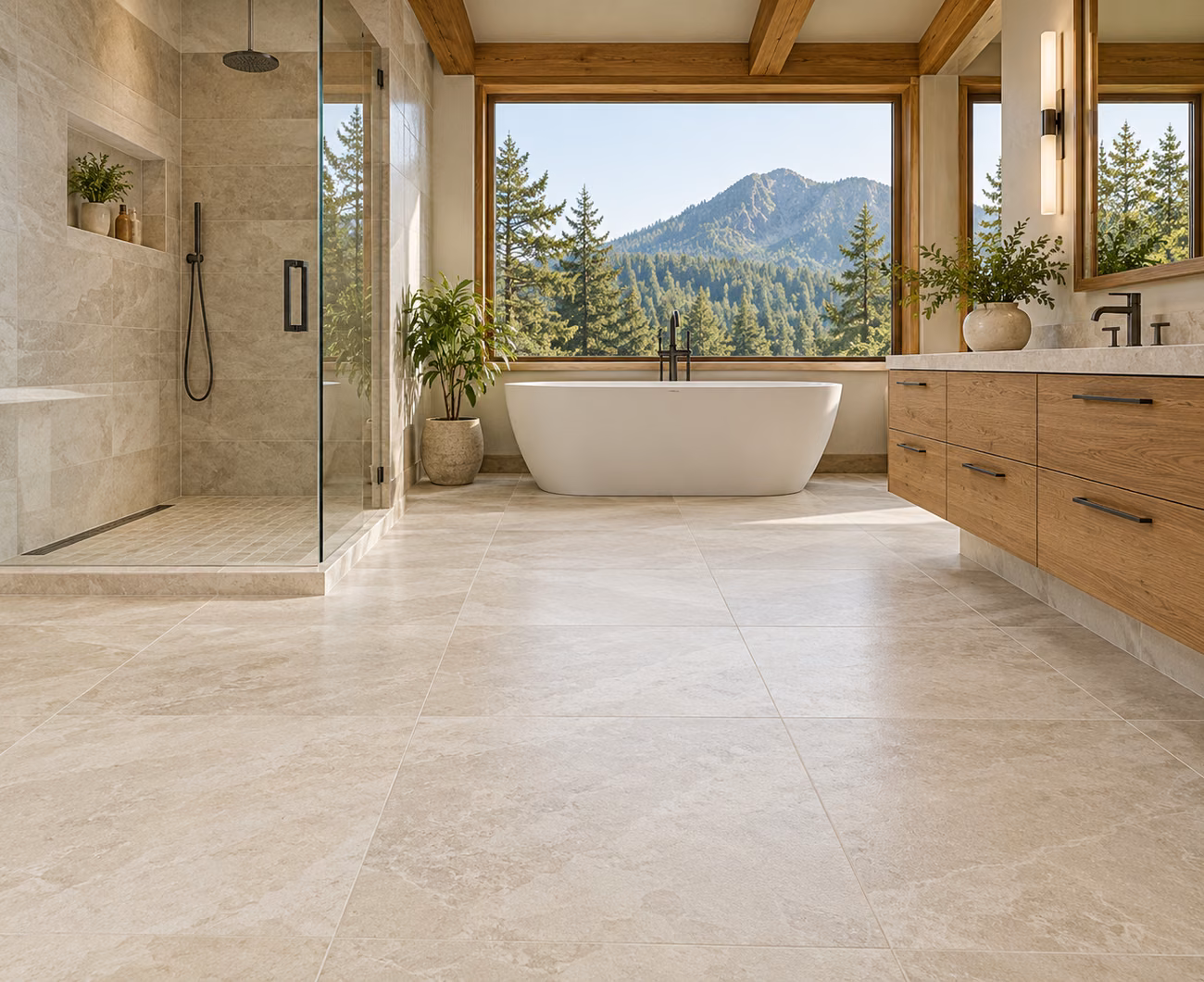 Porcelain tile flooring in a North Bend-inspired home interior