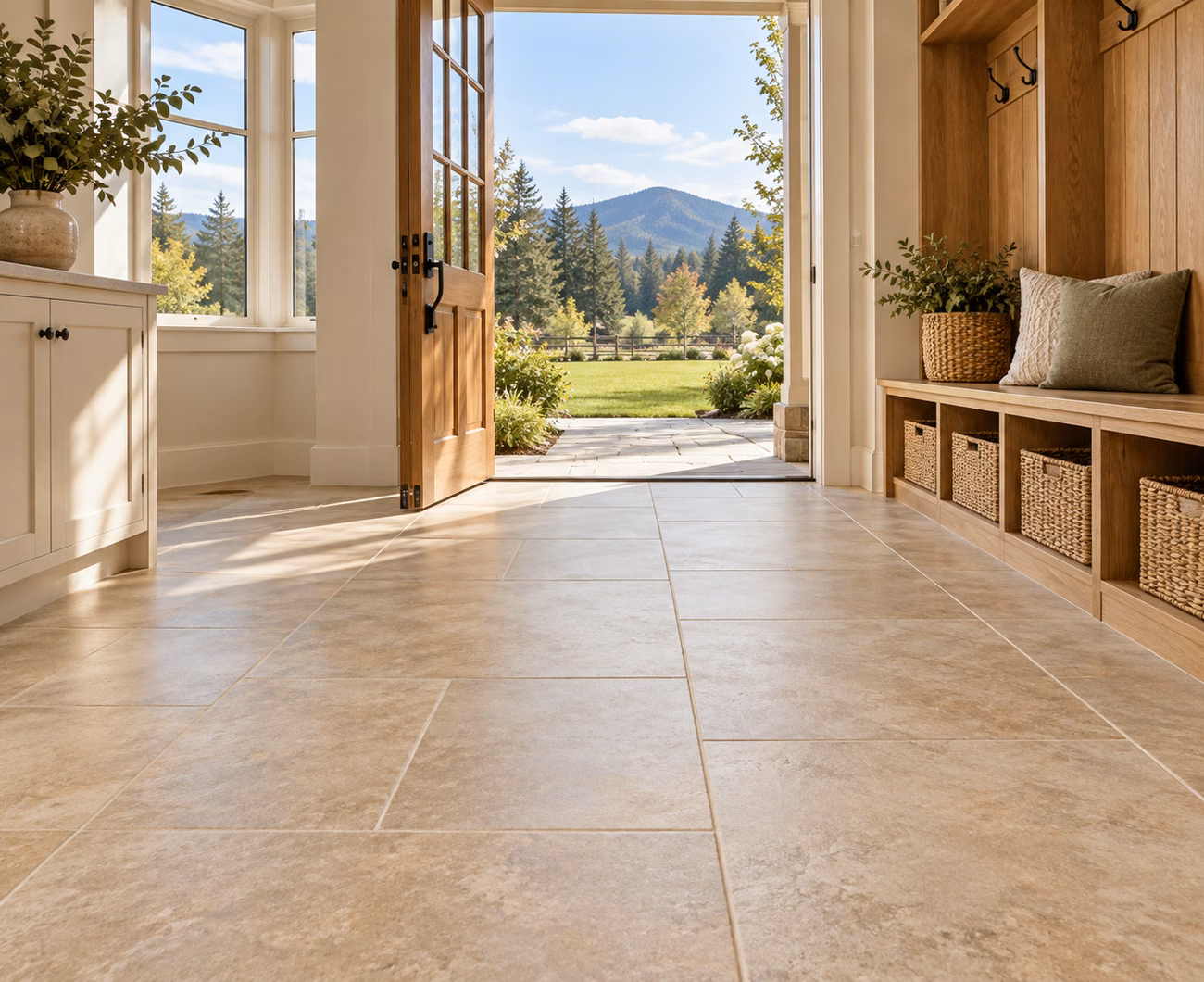 Porcelain tile flooring in a Monroe-inspired home interior