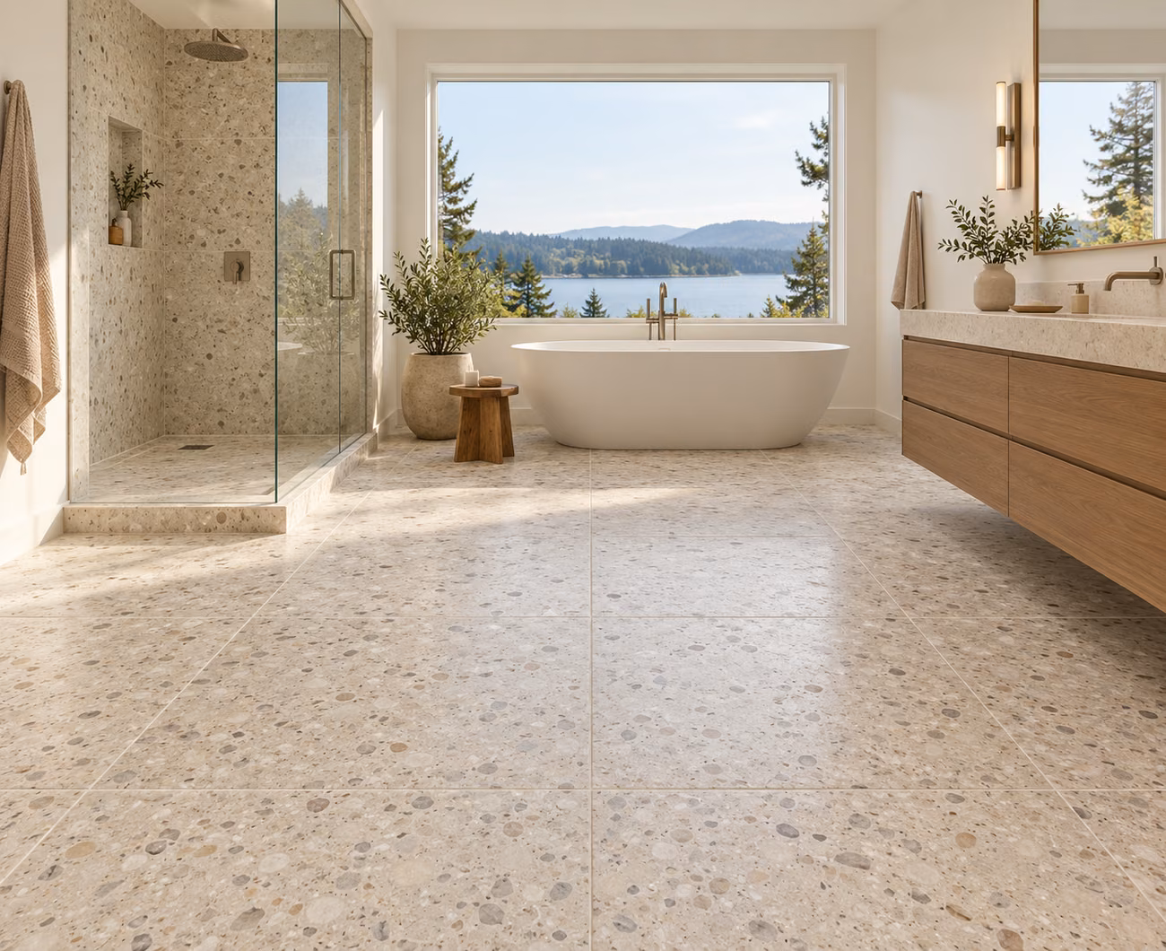 Porcelain tile flooring in a Lake Stevens-inspired home interior