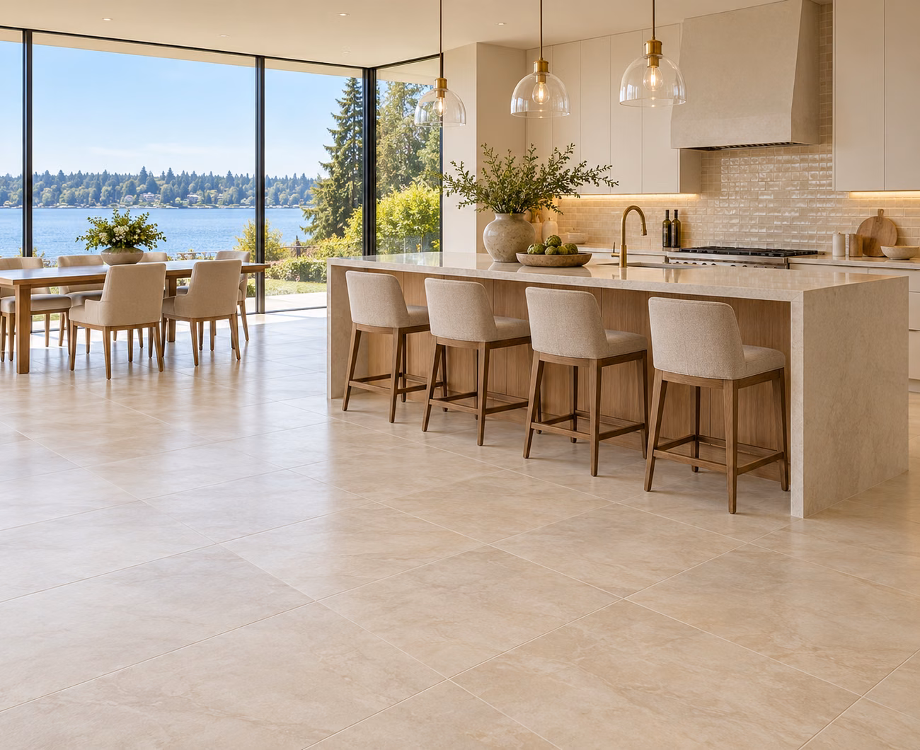 Porcelain tile flooring in a Medina-inspired home interior