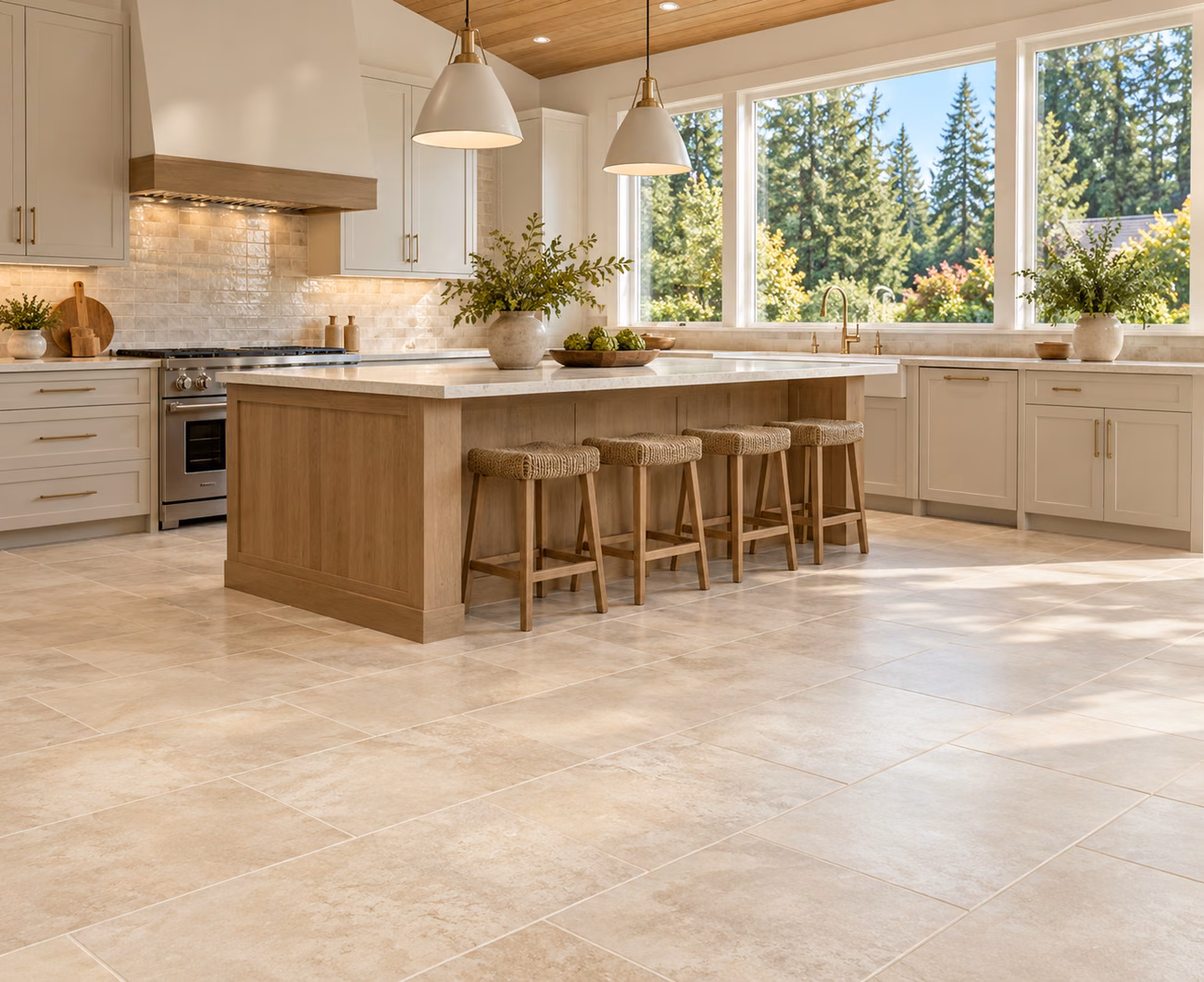Porcelain tile flooring in a Cottage Lake-inspired home interior