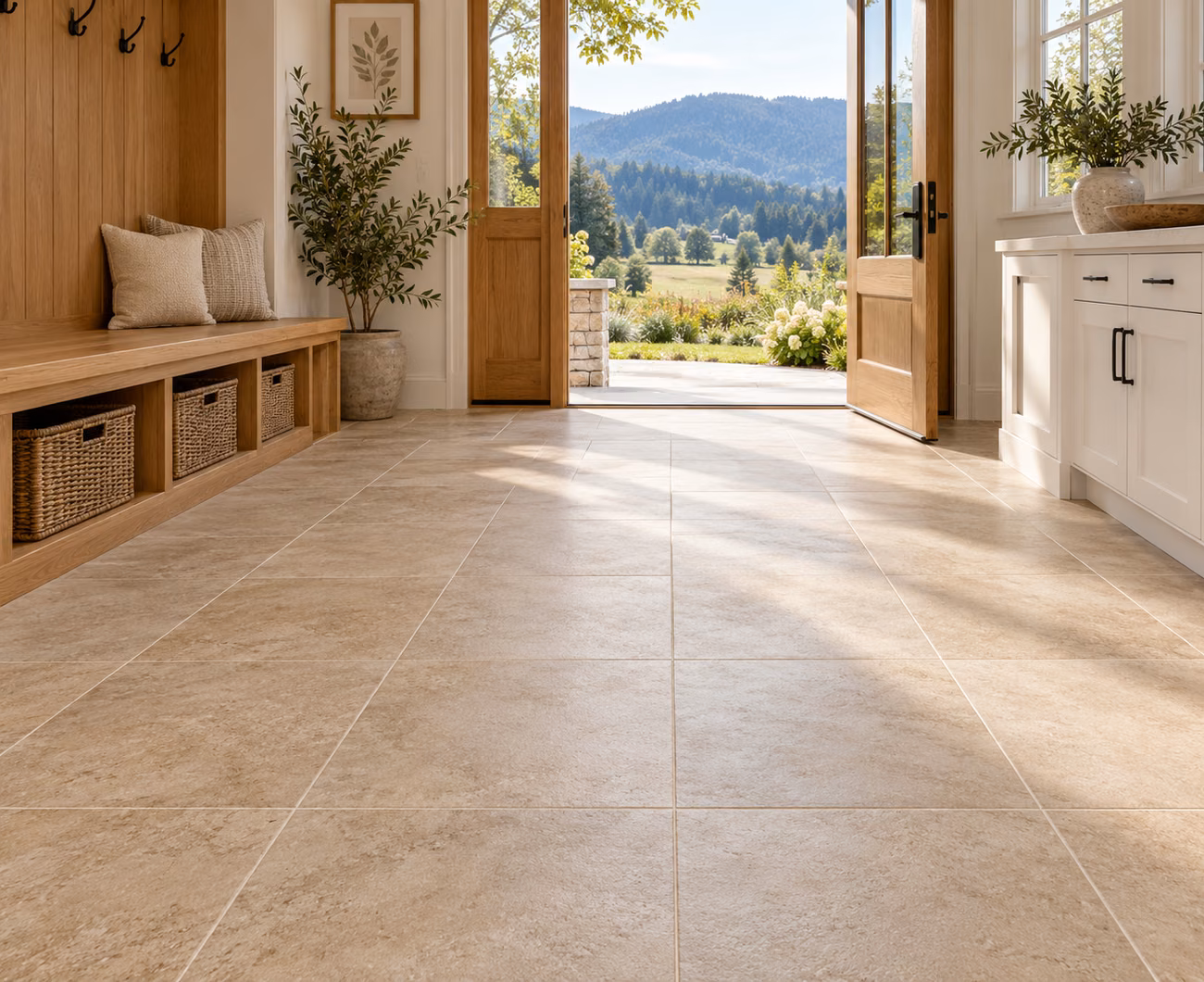 Porcelain tile flooring in a Arlington-inspired home interior