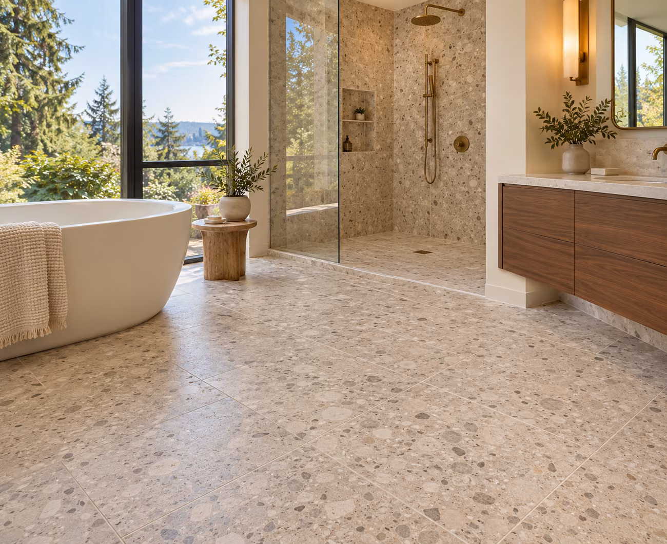 Porcelain tile flooring in a Bellevue-inspired home interior