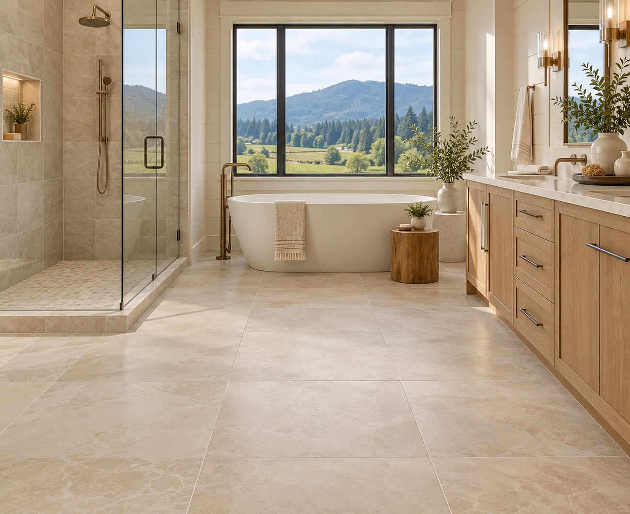 Porcelain tile flooring in a Duvall-inspired home interior