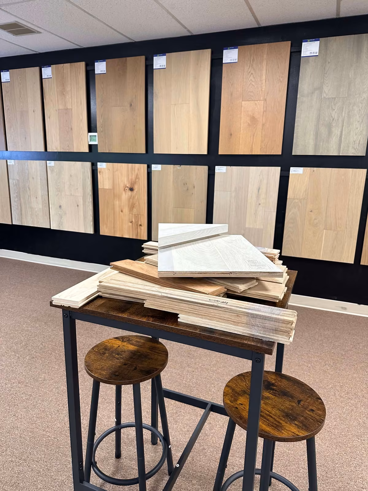 Hardwood flooring samples in the OC Flooring showroom