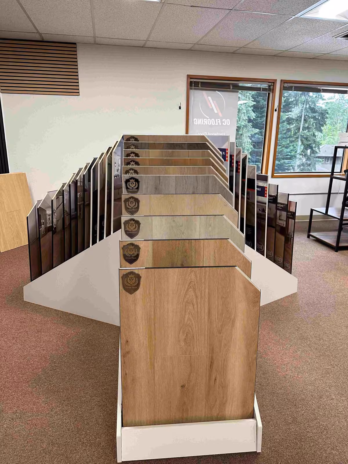 Flooring sample displays in the OC Flooring showroom