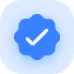 Blue verification badge with a white checkmark inside.