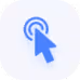 Blue computer cursor arrow clicking on a circular target icon with concentric rings.