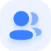 Blue icon depicting two user silhouettes within a rounded square background.