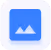 Blue app icon with a white image placeholder symbol featuring two mountains and a sun.