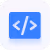 Blue square icon with white code brackets symbol representing coding or programming.