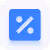Blue rounded square icon with a white percent symbol and a diagonal line.