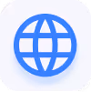 Blue globe icon representing the internet or global network on a rounded square white background.