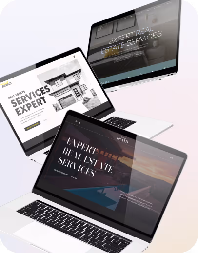 Three laptops displaying web pages advertising expert real estate services.