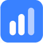 White ascending bar chart icon on a blue rounded square background.