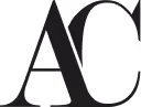Monogram logo combining the letters A and C in black serif font. Alrick Celestine logo design.