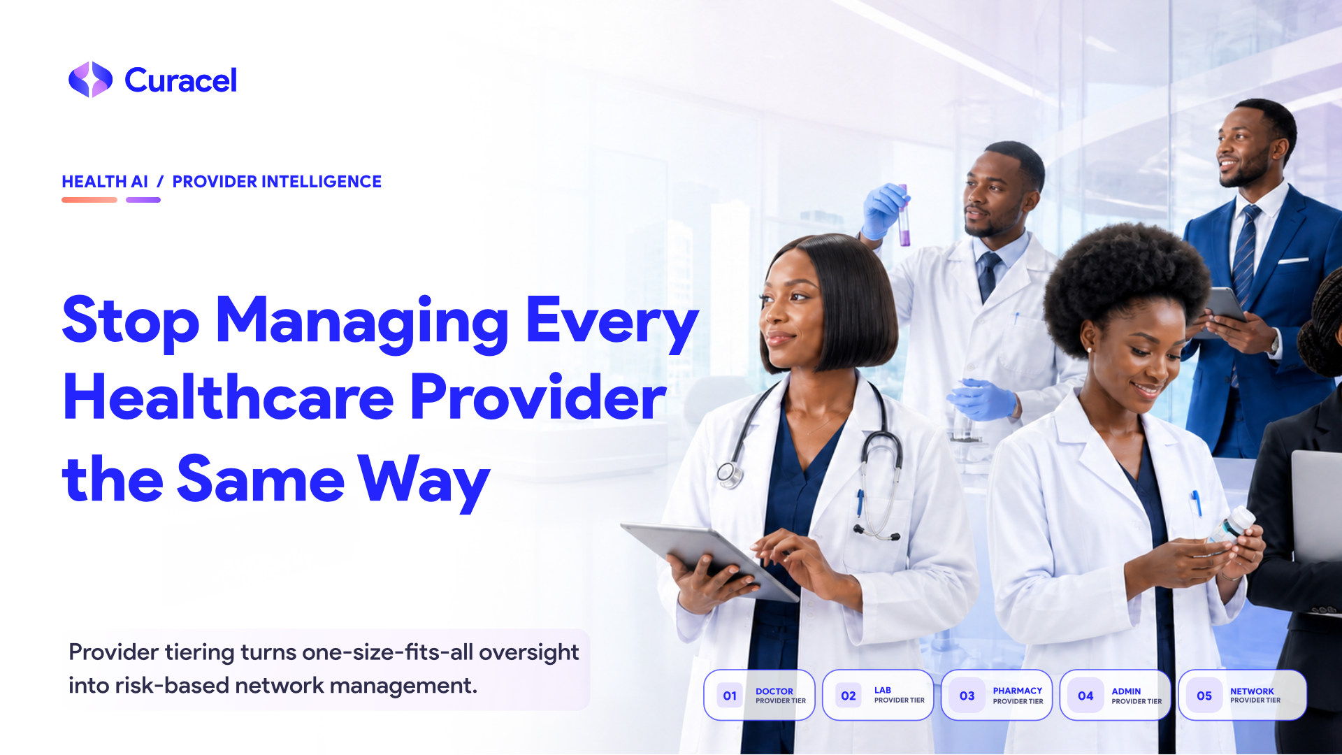 Illustration of a health insurer grouping healthcare providers into comparable segments for evidence-led network management.