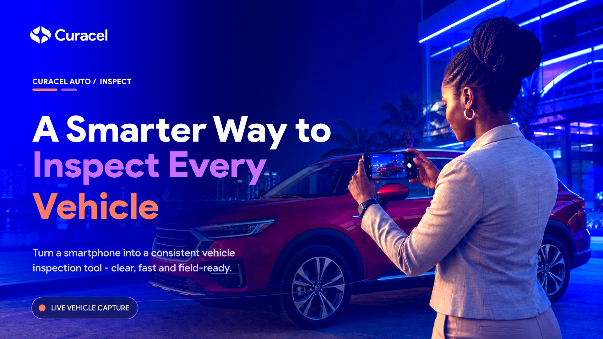 African motor professional captures guided vehicle photos while an insurer review interface organises the inspection evidence.